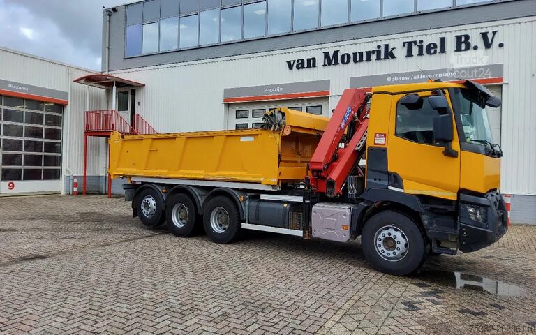 Camion-benne avec grue Renault C430 P8x4*4 TRIDEM + HMF KRAAN 1820K3 - REMOTE ...
