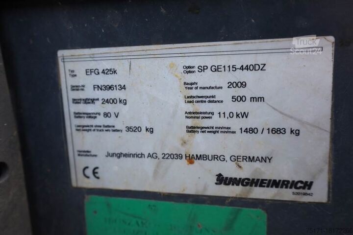 Forklift Jungheinrich EFG425K Electric, 2500kg Capacity, Lifting Height