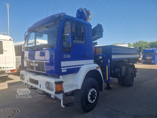 Three-sided tipper truck MAN 18.264 FAK 4x4 Meiller Kipper + Kran Allrad AHK