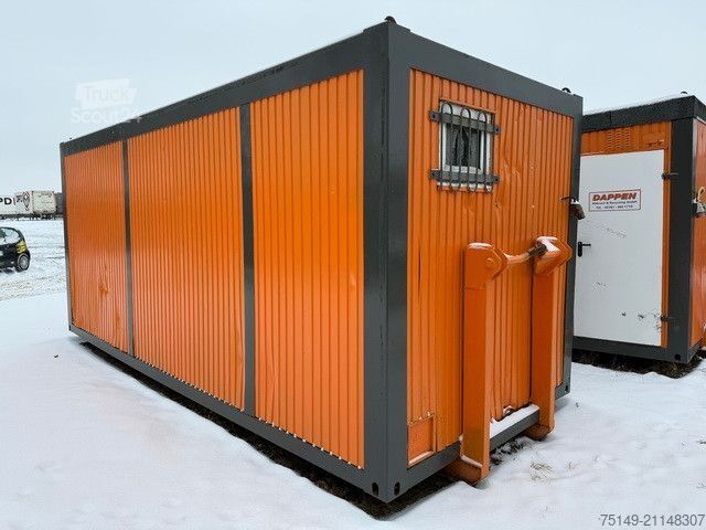 Kamion s kipom s pomičnim kontejnerom  Abroll-Bürocontainer mit Eingangstür