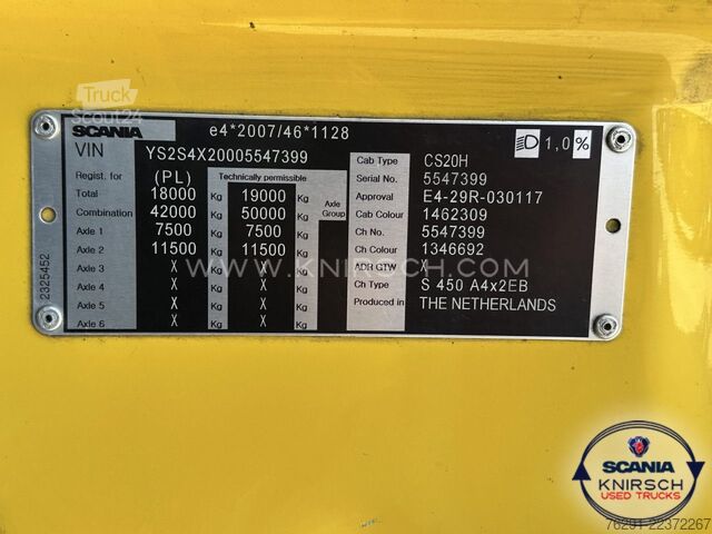 Trator de grande volume SCANIA S450A4x2EB / LowLiner / Hub-Sattelkupplung