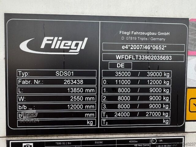 Open oplegger met zeil FLIEGL 3 achs Mega Runner  435 HUBDACH I Lock