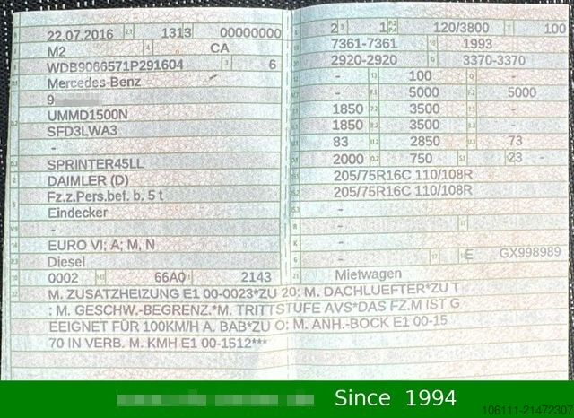 Kleinbus MERCEDES-BENZ Sprinter KB 516  MAXI 7,2M EXTRALONG BUS 23 AUT.