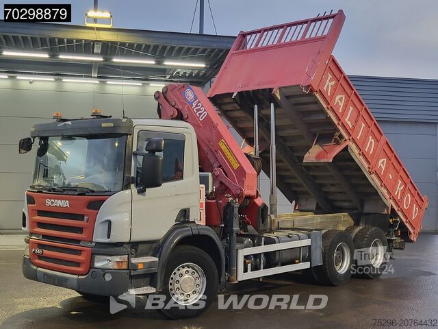 Kipper mit Kran Scania P340 6X4 HMF 4220 K6 Crane Winch Tipper Full St...