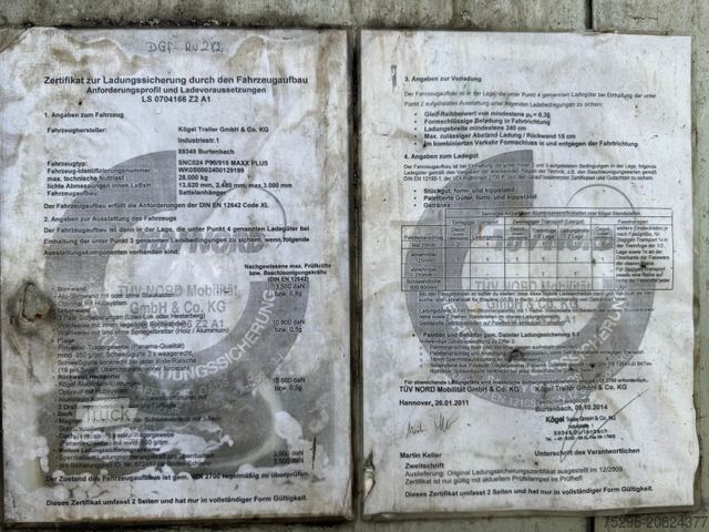 Otevřený návěs s plachtou KÖGEL 3 Achs MEGA Hubdach Liftachse SAF TÜV 01/2026