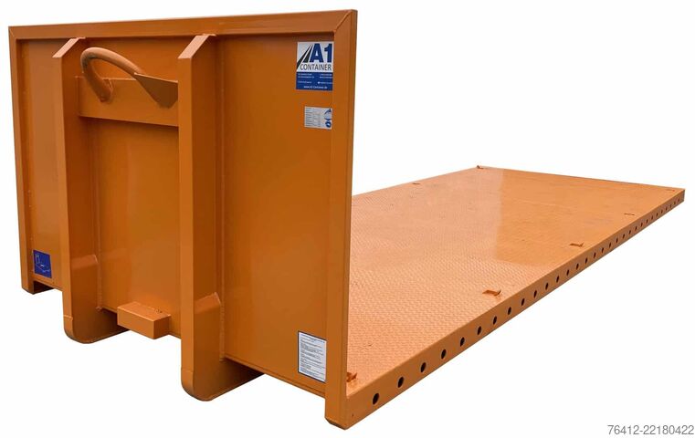Krokcontainer A1 Container Plattform 6.500 mm - Lochleiste - Zurrösen - RAL 2011 Tieforange - Abrollcontainer