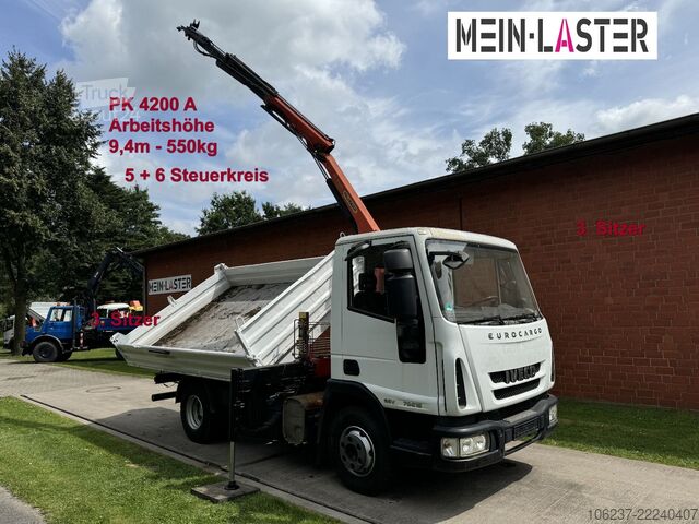 Třístranná sklápěcí dodávka IVECO ML75E16 3 S-Kipper Kran PK  9,4m-550 kg Greifer
