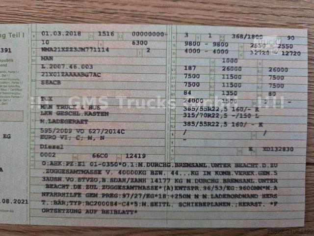 Platós teherautó ponyvával MAN TGX 26.500 / Zug / Ret / Lenkachse / XL Zertifik