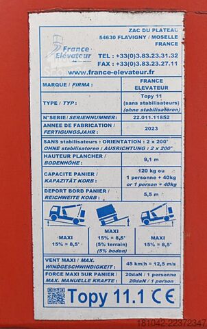 Lkw-Arbeitsbühne  France Elevateur Topy 11.1 (TÜV und UVV neu!)