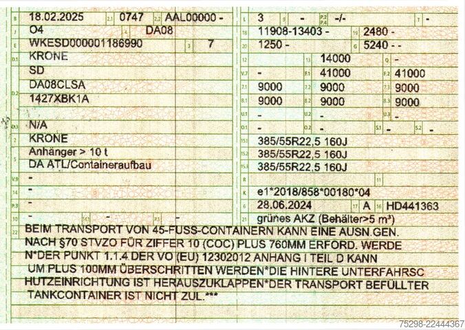 شبه مقطورة بهيكل قابل للتبديل KRONE SD / Teleskop | 11.908mm-13.403mm