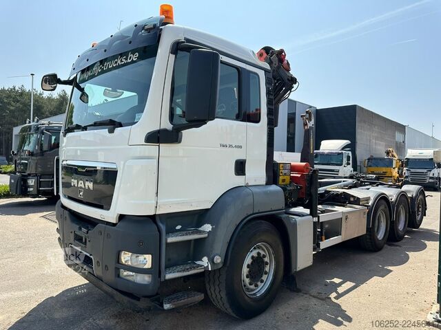 Containertransport (haakarmsysteem) MAN TGS 35.400 8x4 TRIDEM HOOKLIFT T22 + CRANE PALF...