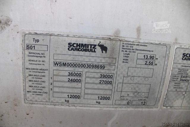 Atvērta puspiekabe ar tentu SCHMITZ CARGOBULL S01 - Tautliner MEGA - Nr.: 699