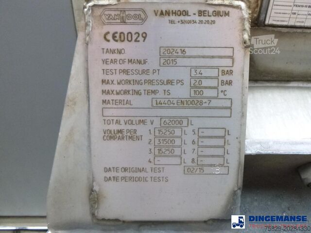 Tank Van Hool Food tank inox 62 m3 / 3 comp