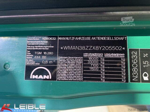 Camión volquete trilateral MAN TGM 18.280 4x4 BB*Terex-Kran*Meiller-Kipper*