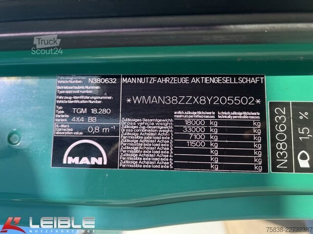 Grúa montada en camión MAN TGM 18.280 4x4BB*Terex-Kran*Meiller-Kipper*