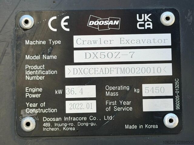 Minirýpadlo DOOSAN DX 50 Z-7 5.4T - *FULL HYDR - *CENTRAL GREASING...