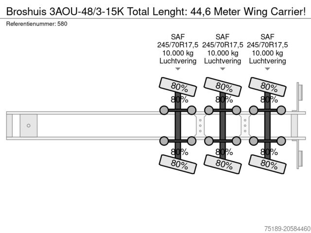 Platform trailer Broshuis 3AOU-48/3-15K Total Lenght: 44,6 Meter Wing Car...