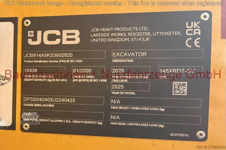 حفارة زاحفة JCB 145XR DEMO 100h Kurzheck
