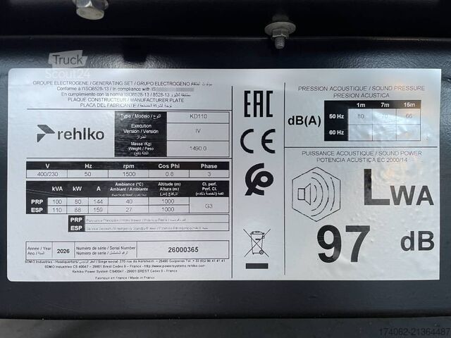 Granulats Rehlko KD110 - 110 kVA Generator - DPX-17106