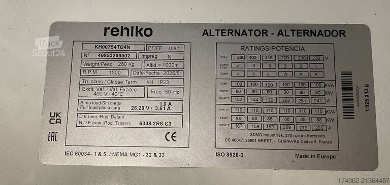 Granulats Rehlko KD110 - 110 kVA Generator - DPX-17106