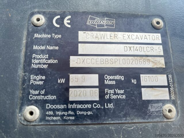 Kettenbagger Doosan DX140LCR-5 with PowerTilt OQ65 quickcoupler (without bucket)