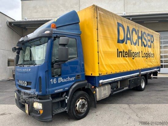 Flatbed truck with tarp IVECO EUROCARGO 120E22 PLANE, SCHALTER LBW
