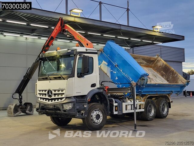 Tipper with crane Mercedes Arocs 3343 6X4 Palfinger PK12.501 SLD Kran Cran...
