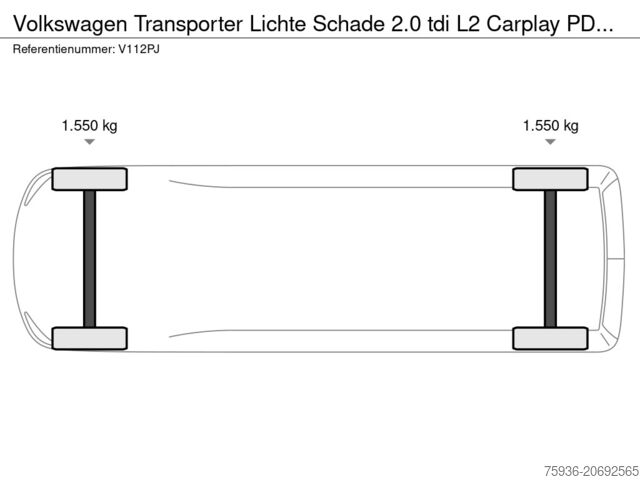 Bestelbus Volkswagen Transporter Lichte Schade 2.0 tdi L2 Carplay PD...