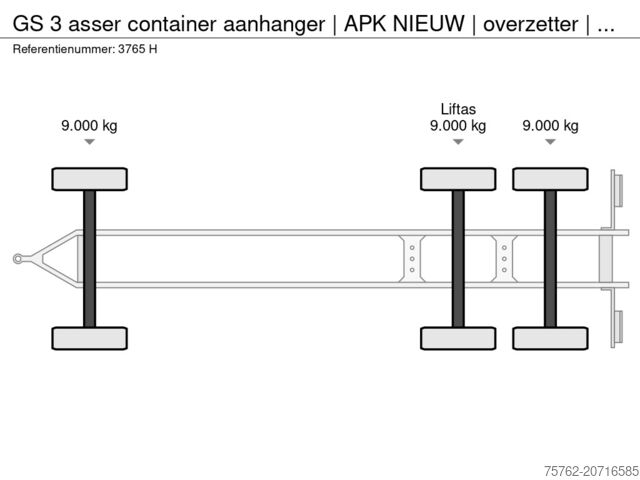 Transport av containere GS 3 asser container aanhanger | APK NIEUW | ov...