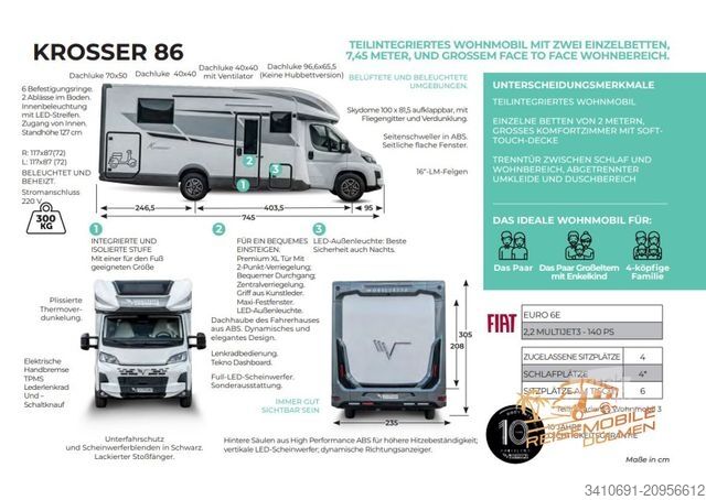 Półzintegrowany kamper MOBILVETTA Krosser P86 B Verfügbar ab ca. 06.2026! Solar