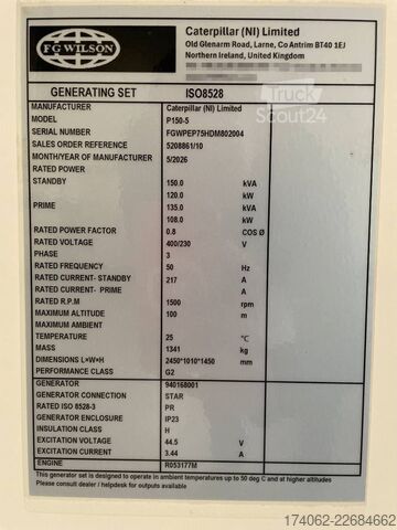  FG Wilson P150-5 - 150 kVA Open Genset - DPX-16009-O
