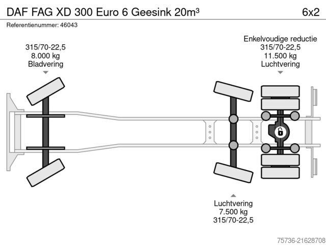 Vuilniswagen DAF FAG XD 300 Euro 6 Geesink 20m³