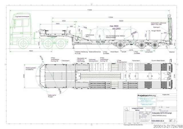 Remorque surbaissée LANGENDORF SATÜ 30-10,0M Tieflader 3 Achse - mit Radmulden