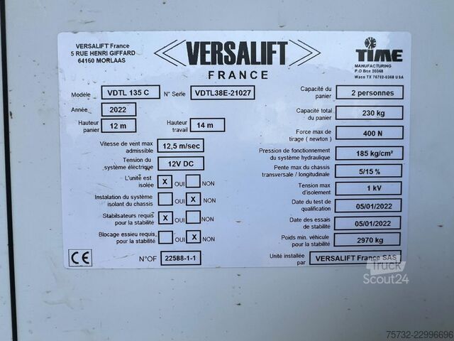 Teherautóra szerelt munkaállvány Renault Master  Versalift VDTL 14m 2 Per.Korb Nur 41h