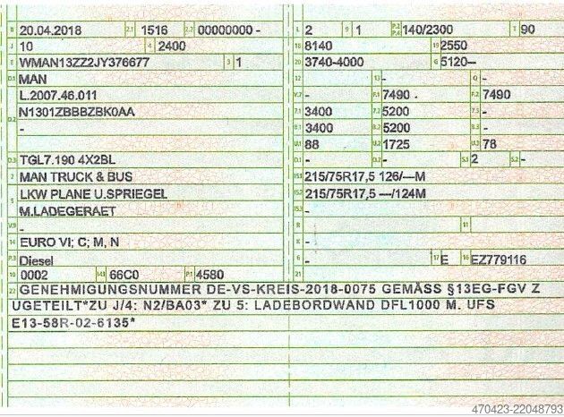 Фургон-шторник MAN TGL 7.190 4x2 BL*LBW*Edscha*seitl. Schiebeplane