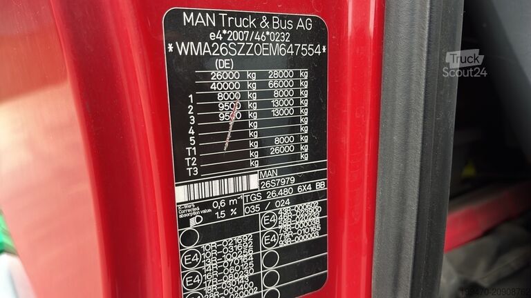 Camión portacontenedores de gancho MAN TGS 26.480 Meiller RK 20 60