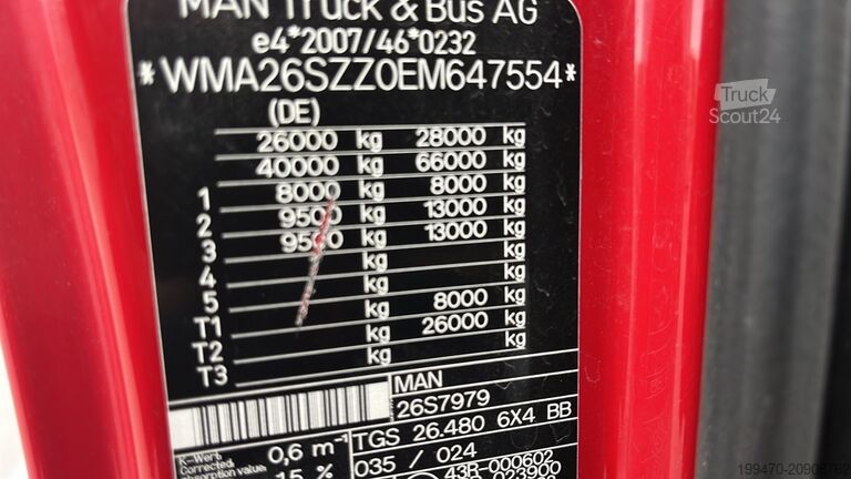 Camión portacontenedores de gancho MAN TGS 26.480 Meiller RK 20 60