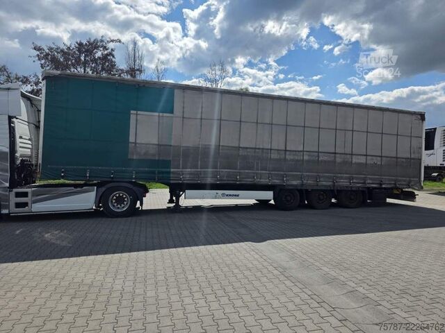 Naczepa otwarta z plandeką KRONE Gardine Lowliner, Joloda-Schienen, Hubdach