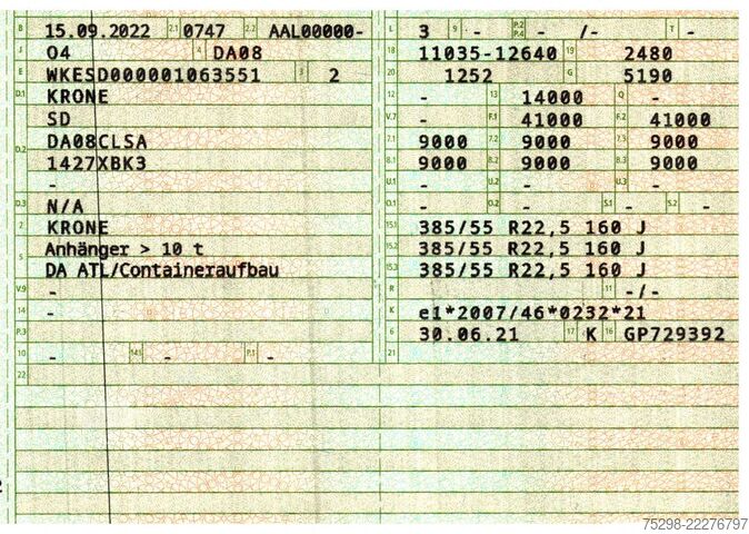 Poluprikolica za izmjenjive sanduke KRONE SD / Teleskop / 11.035 - 12.640