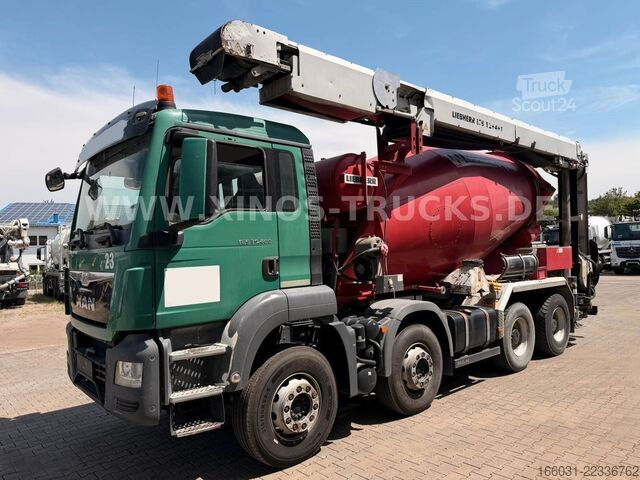 Miešačka betónu na podvozku MAN TGS 32.400 Liebherr 9m³ + 17M Förderband