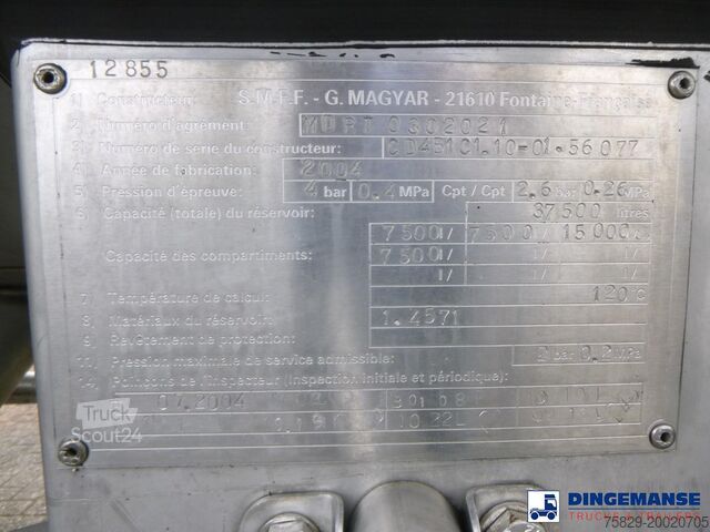 Tank Magyar Chemical tank inox L4BH 37.5 m3 / 4 comp ADR 26...
