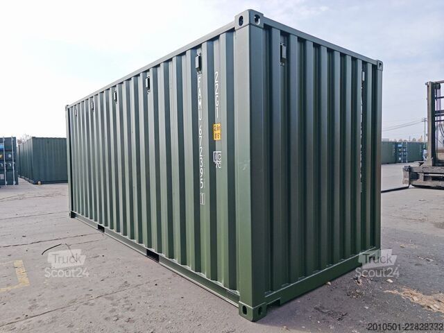 Seecontainer 20 Fuß Container, Lagercontainer NATO Grün / Oliv Grün