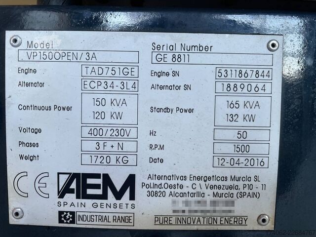  Volvo TAD751GE - 165 kVA generator - DPX-12656