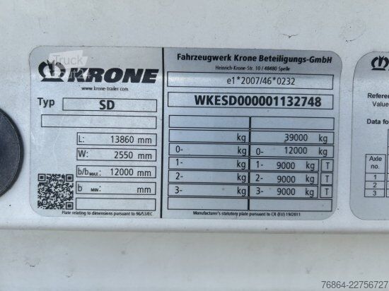 Kutu dorse KRONE SE/DA03 DRYLINER 3-ACHS KOFFERAUFLIEGER