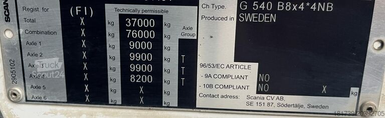 Шасі SCANIA G540 8×4 / Chassis 8.7 m / Steered axle