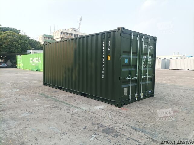 Conteneur d'expédition 20 Fuß Seecontainer / Neucontainer / Flaschengrün RAL 6007 / Materiallager