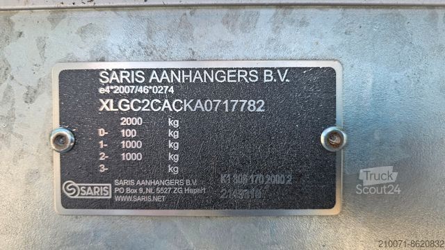 Tresidet tipphenger SARIS Rückwärtskipper 306x170x30cm Anhänger 2000kg zGG