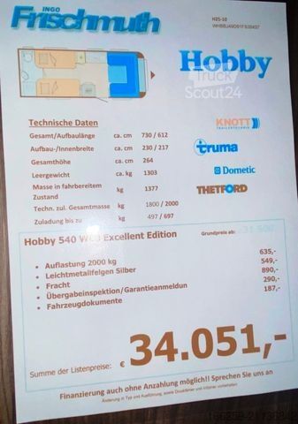 Τροχόσπιτο HOBBY 540 WLU Excellent Edition