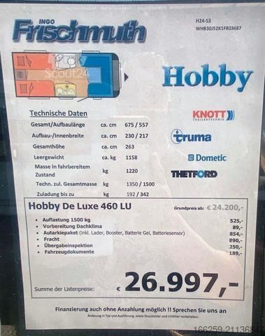 Τροχόσπιτο HOBBY De Luxe 460 LU Sonderpreis möglich