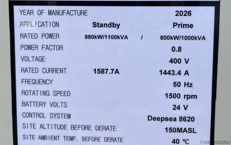  Cummins KTA38-G5 - 1100 kVA Generator - DPX-18815